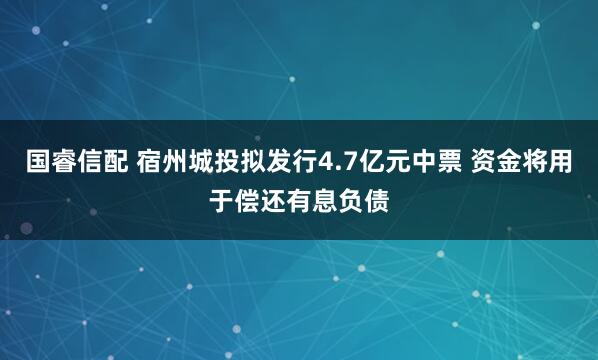 国睿信配 宿州城投拟发行4.7亿元中票 资金将用于偿还有息负债